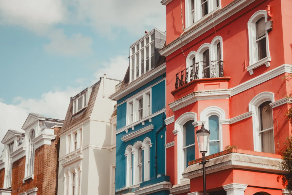 Painted terraced houses on a city street