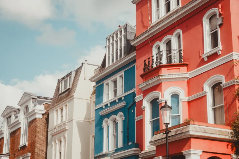 Painted terraced houses on a city street